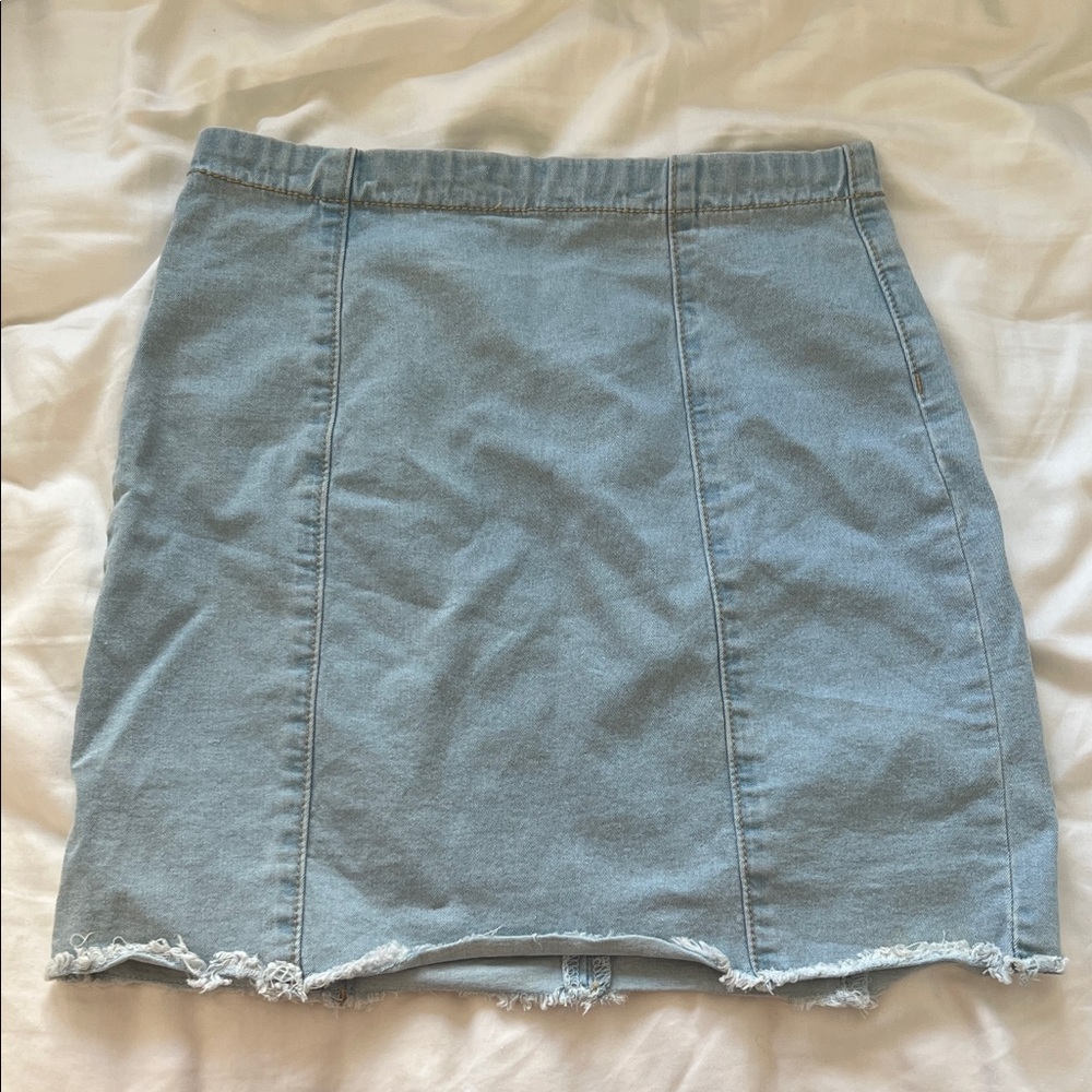 Forever 21 Light Blue Denim Mini Skirt with Frayed Hem
